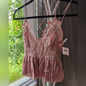 Free People Pink Ruffled Lace Camisole